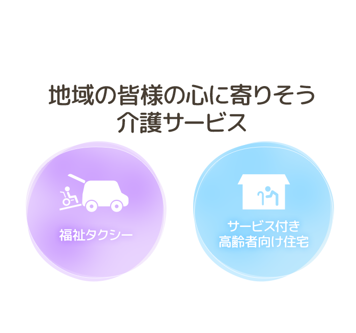 地域の皆様の心に寄りそう介護サービス　福祉タクシー　サービス付き高齢者向け住宅